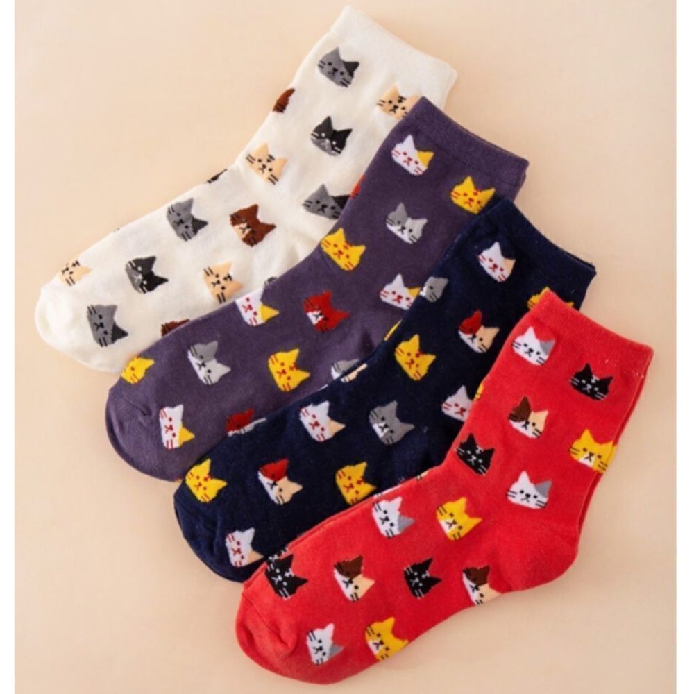 Colorful Cat Print Socks Bundle